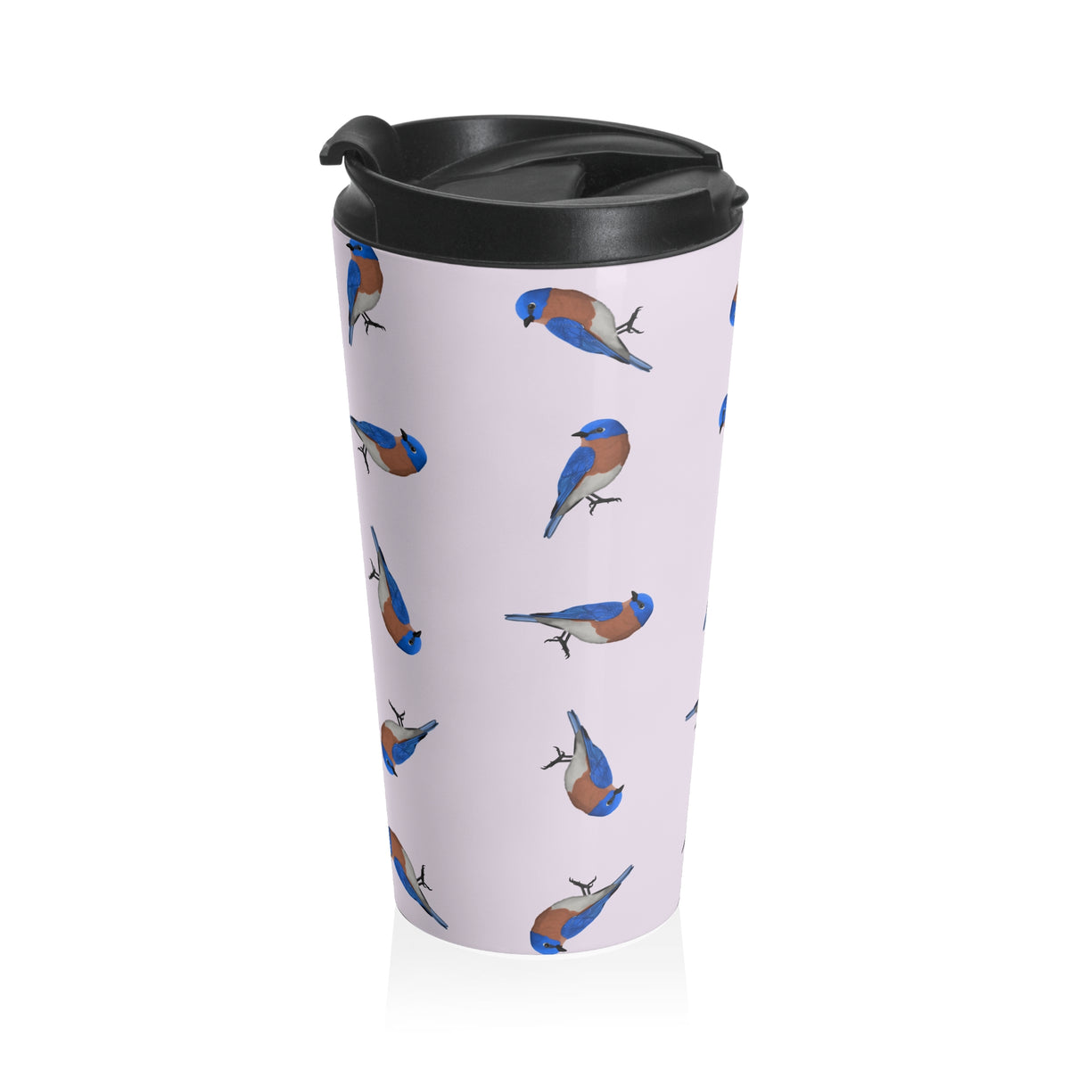 Bluebird and Tern Tumbler – All Over Pattern Travel Light Pink | 15oz Birdwatching Coffee Mug