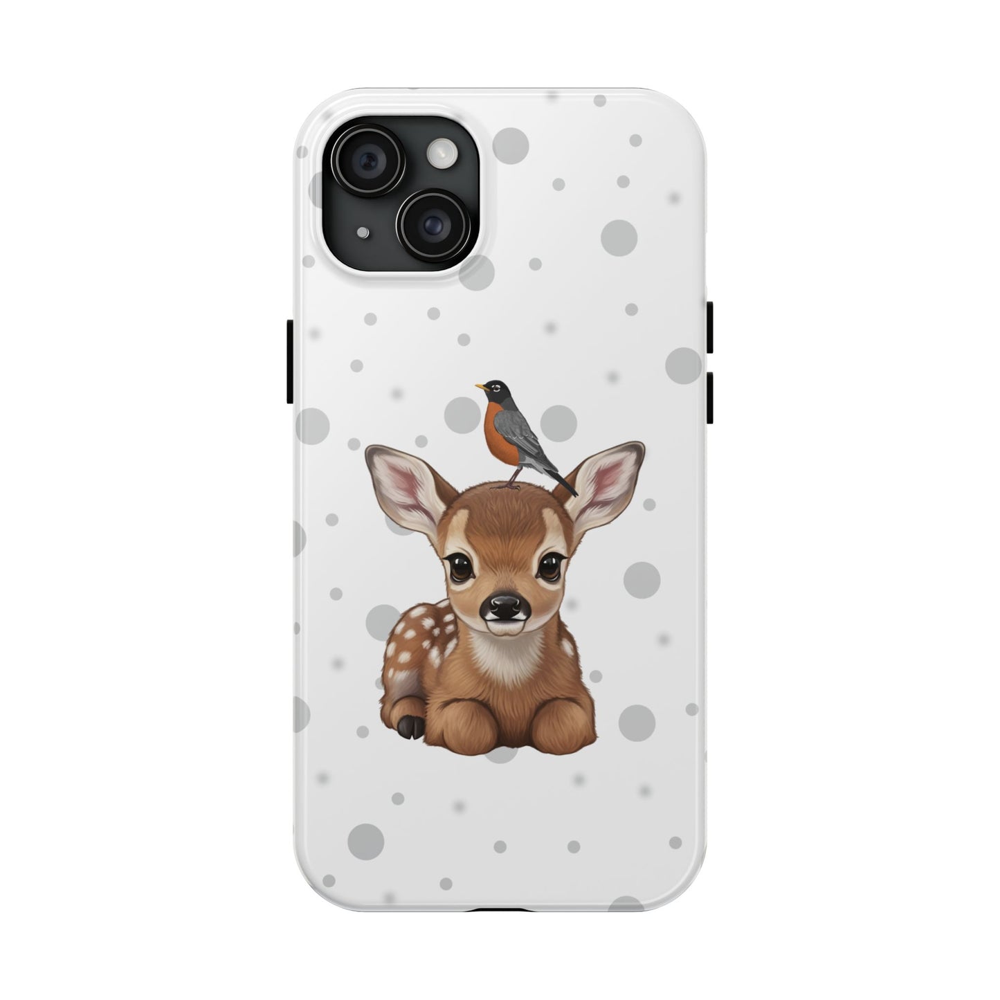 Cute Fawn with American Robin Animal iPhone Case - Dual-Layer PC/TPU Protective Cover for iPhone