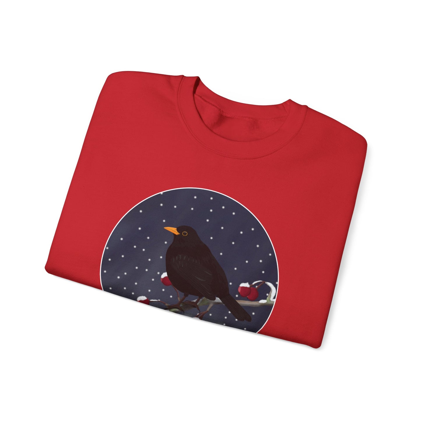 Blackbird on a Winter Branch Birdwatcher Christmas Bird Sweatshirt