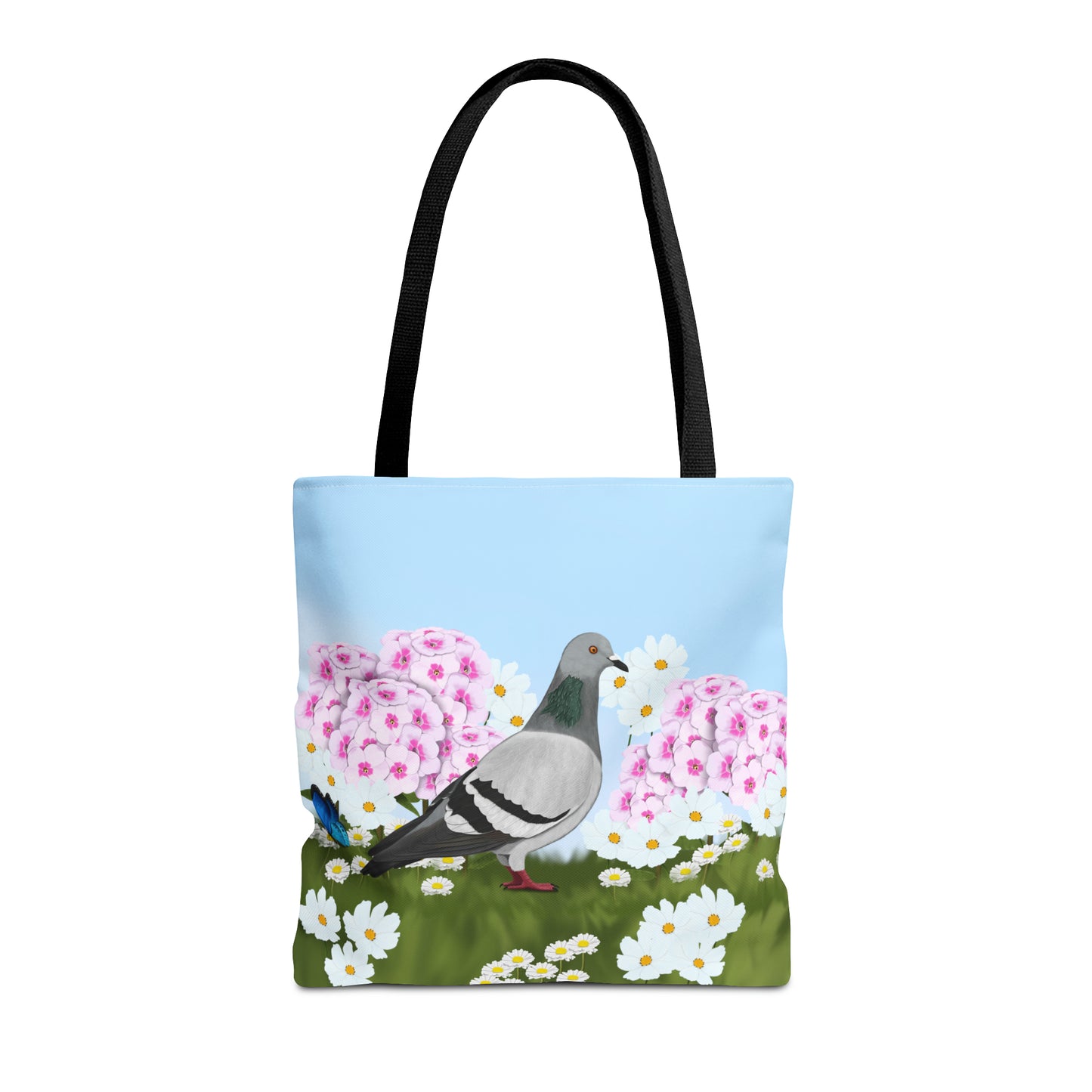 Pigeon in Summer Flowers Bird Tote Bag 16"x16"