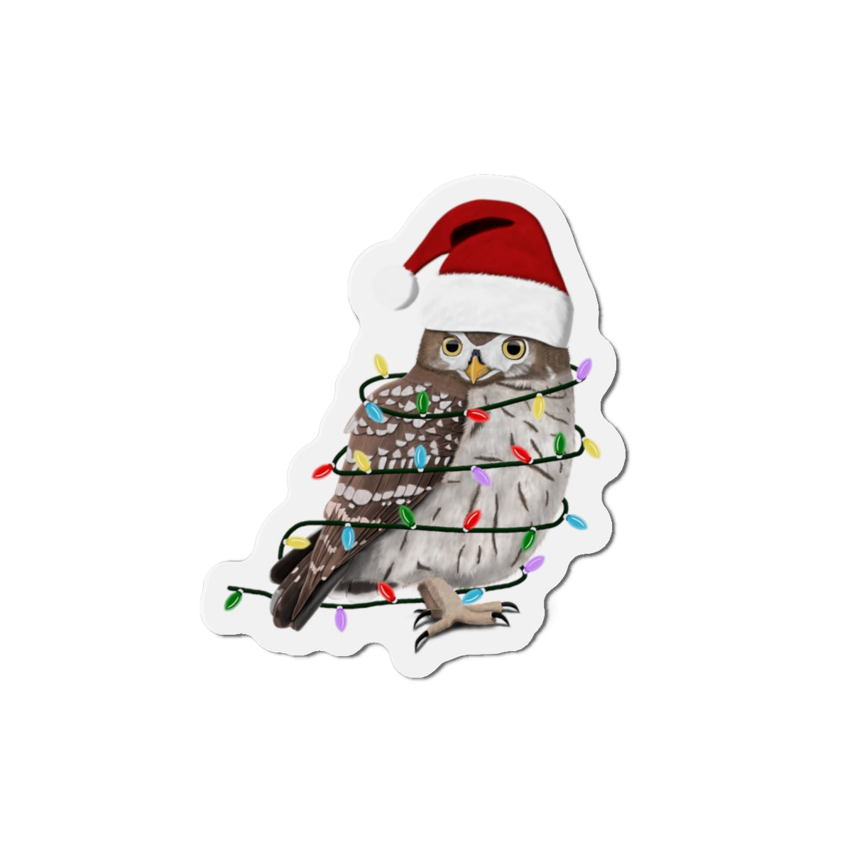 Owl with Fairy Lights and Scarf Christmas Bird Magnet