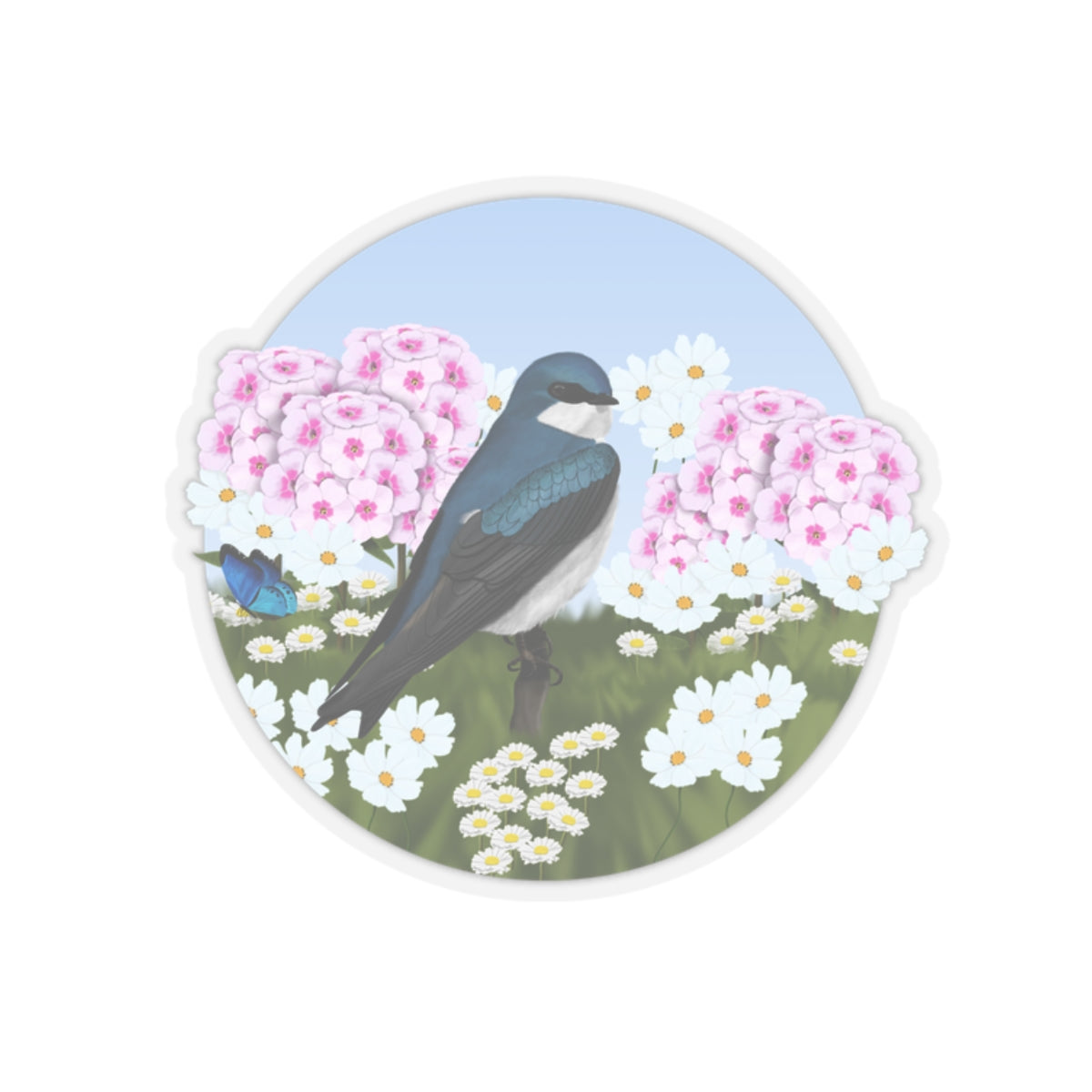 Tree Swallow Summer Flowers Bird Kiss-Cut Sticker - jz.birds
