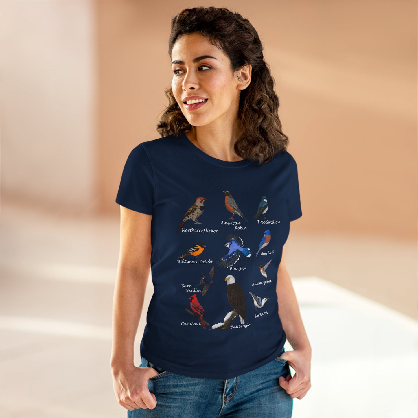 Birds of America Blue Jay Cardinal Bald Eagle Oriole Bird Design for Birdwatchers and Bird Lovers Women's T-Shirt