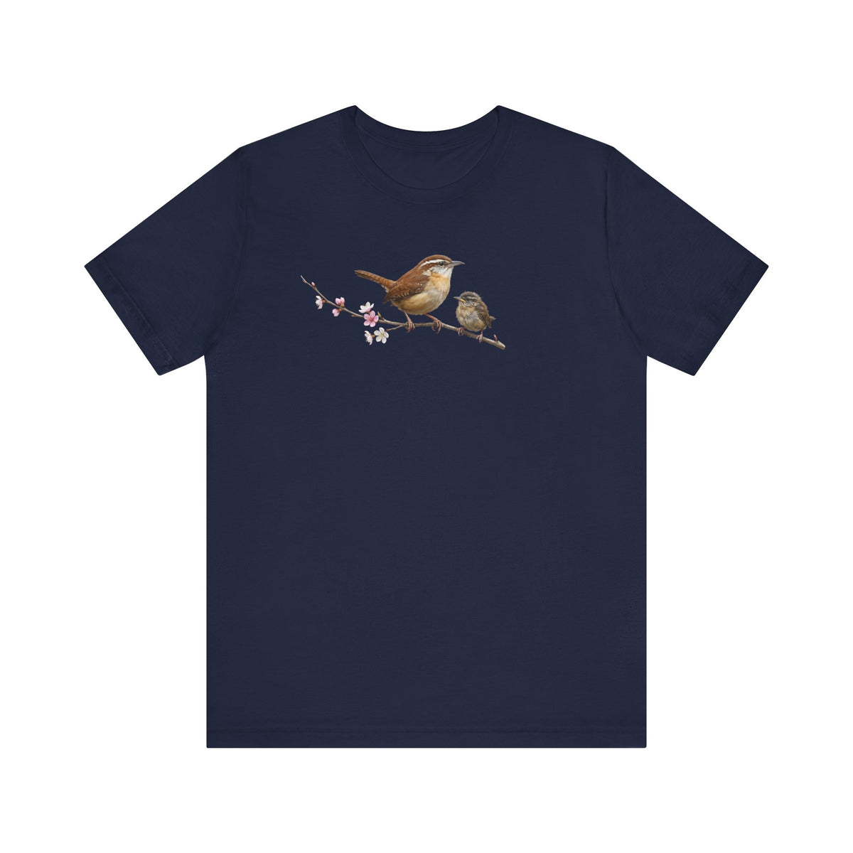 Zaunkönig & Jungvogel T-Shirt | Frühlingsblüten Vogelmotiv für Vogelbeobachter