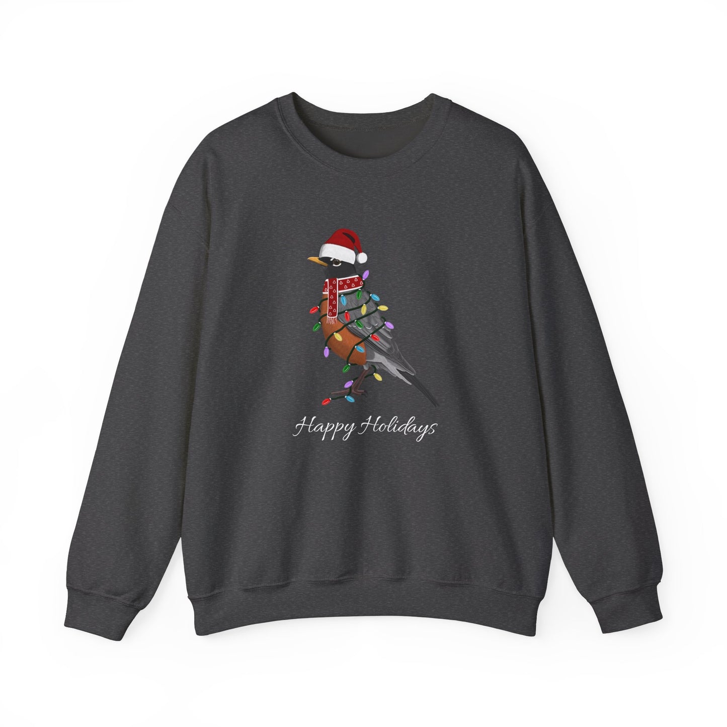Robin with Fairy Lights as Santa Happy Holidays Birdwatcher Christmas Bird Sweatshirt