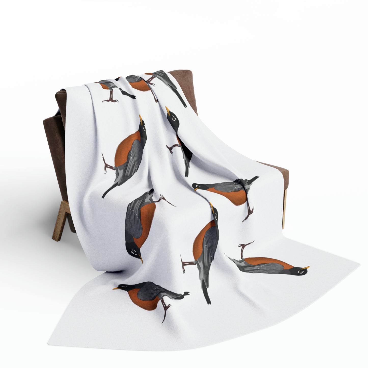 American Robin Bird Arctic Fleece Blanket White