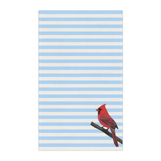 Cardinal Bird Art Kitchen Towel Blue White 18" × 30"