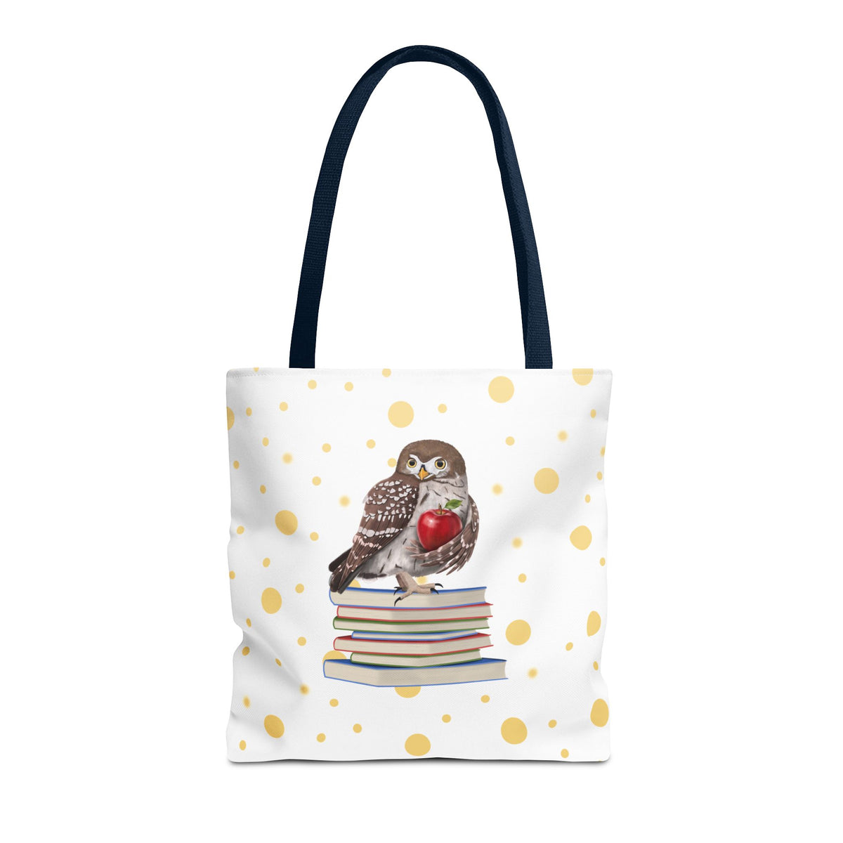 Cute Owl & Books Teacher Tote Bag – Gold Polka Dot Aesthetic