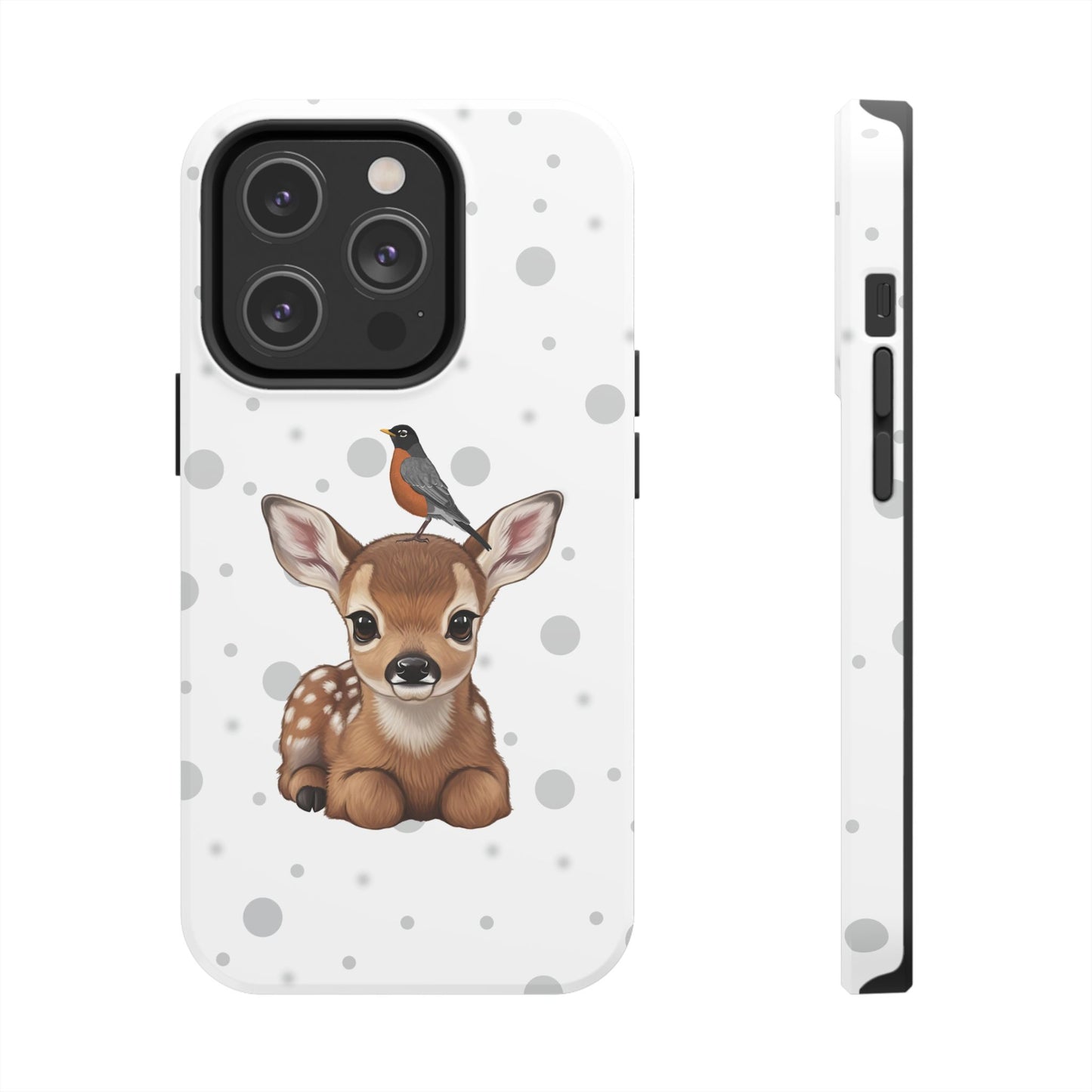 Cute Fawn with American Robin Animal iPhone Case - Dual-Layer PC/TPU Protective Cover for iPhone