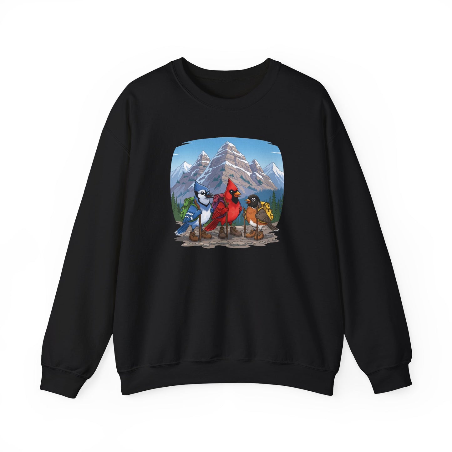 Birds Hiking Sweatshirt Funny Cardinal Robin Blue Jay on a Hike Bird Watchers & Bird Lovers