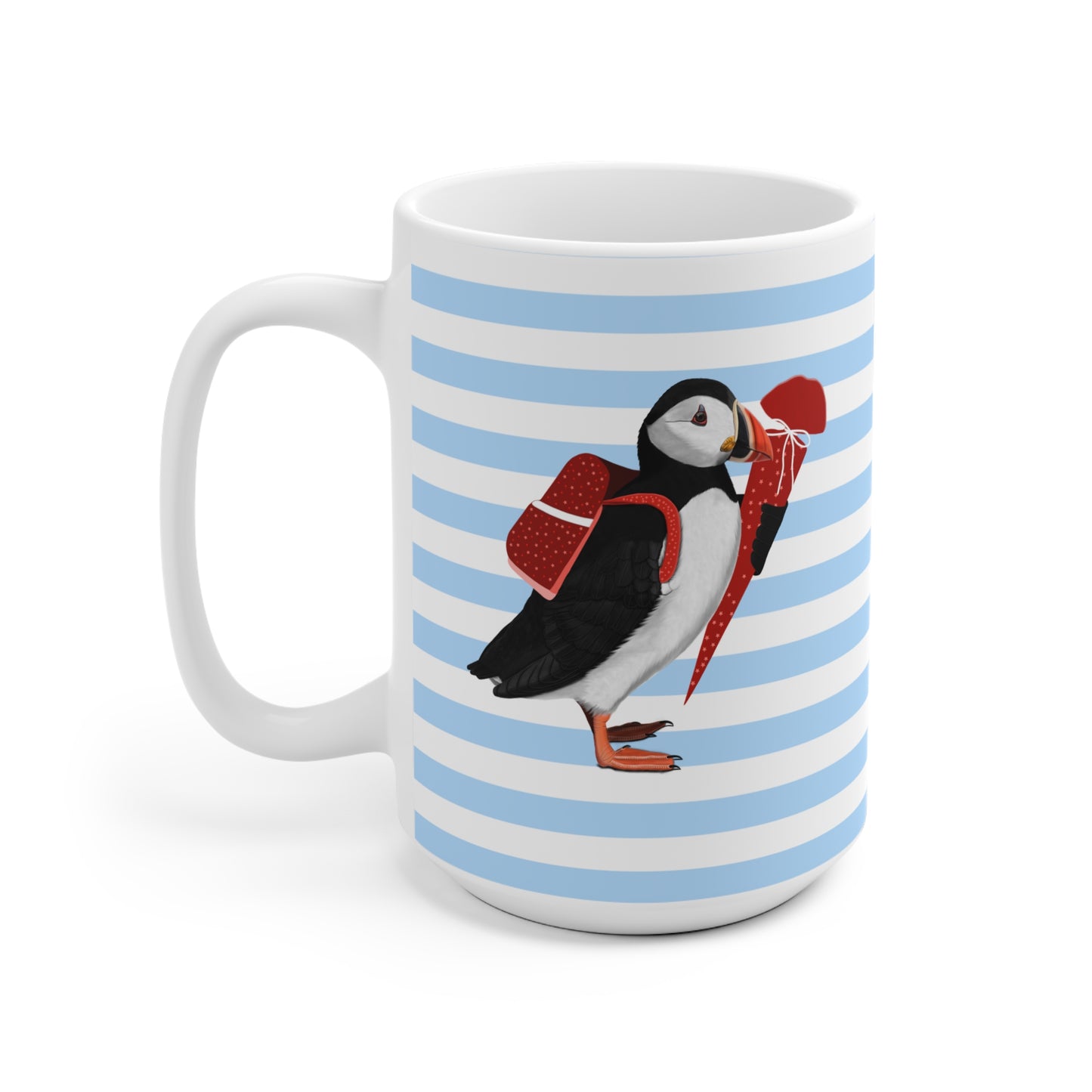 Papageitaucher Vogel Tasse als Geschenk zur Einschulung Blau Weiß