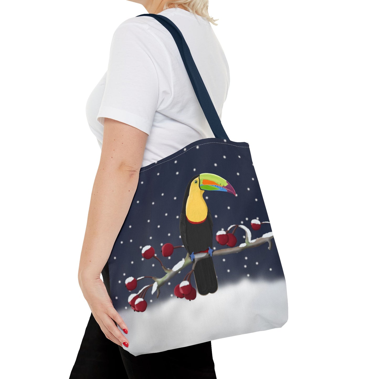 Toucan on a Winter Branch Christmas Bird Tote Bag 16"x16"
