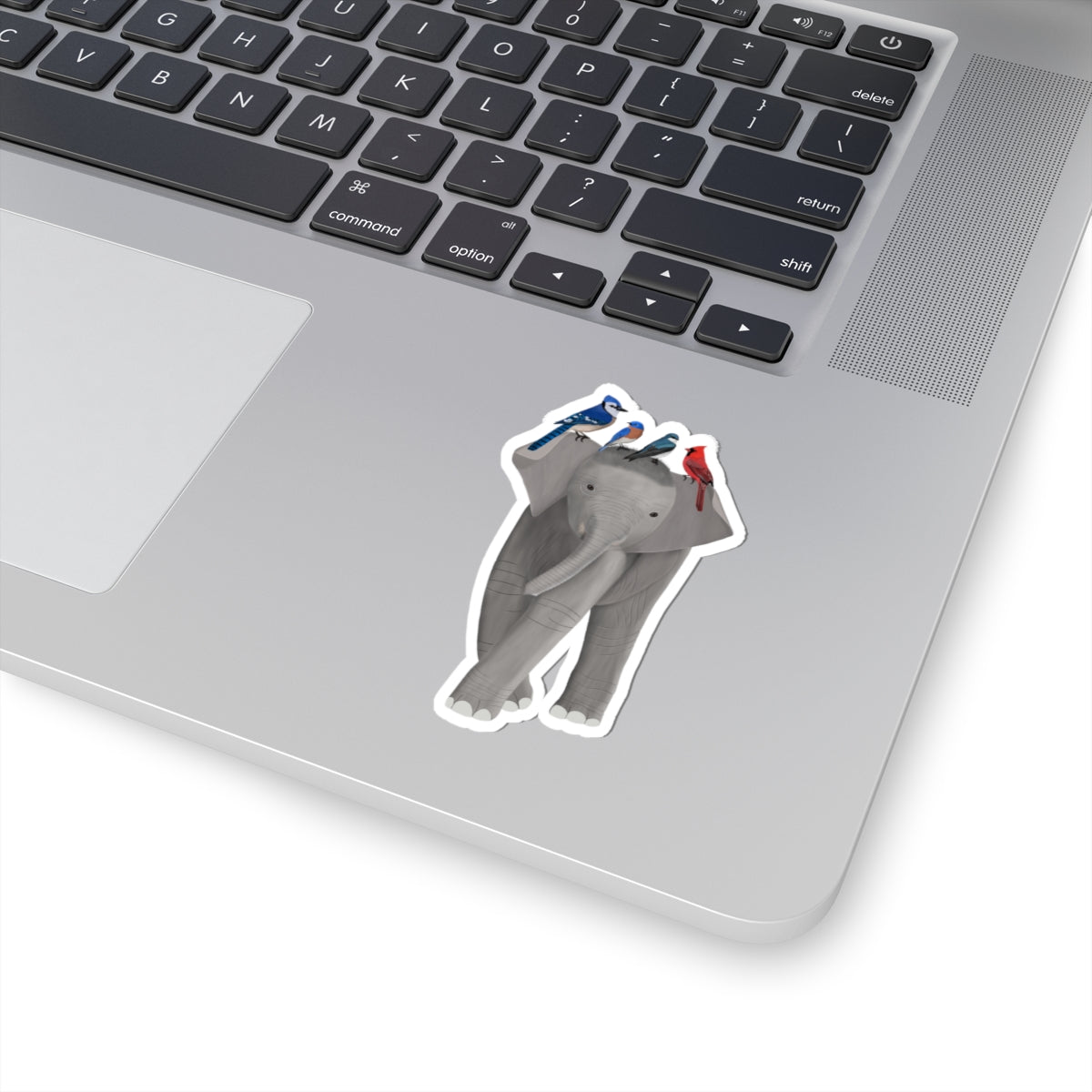 Elephant with Birds Blue Jay Bluebird Cardinal Sticker