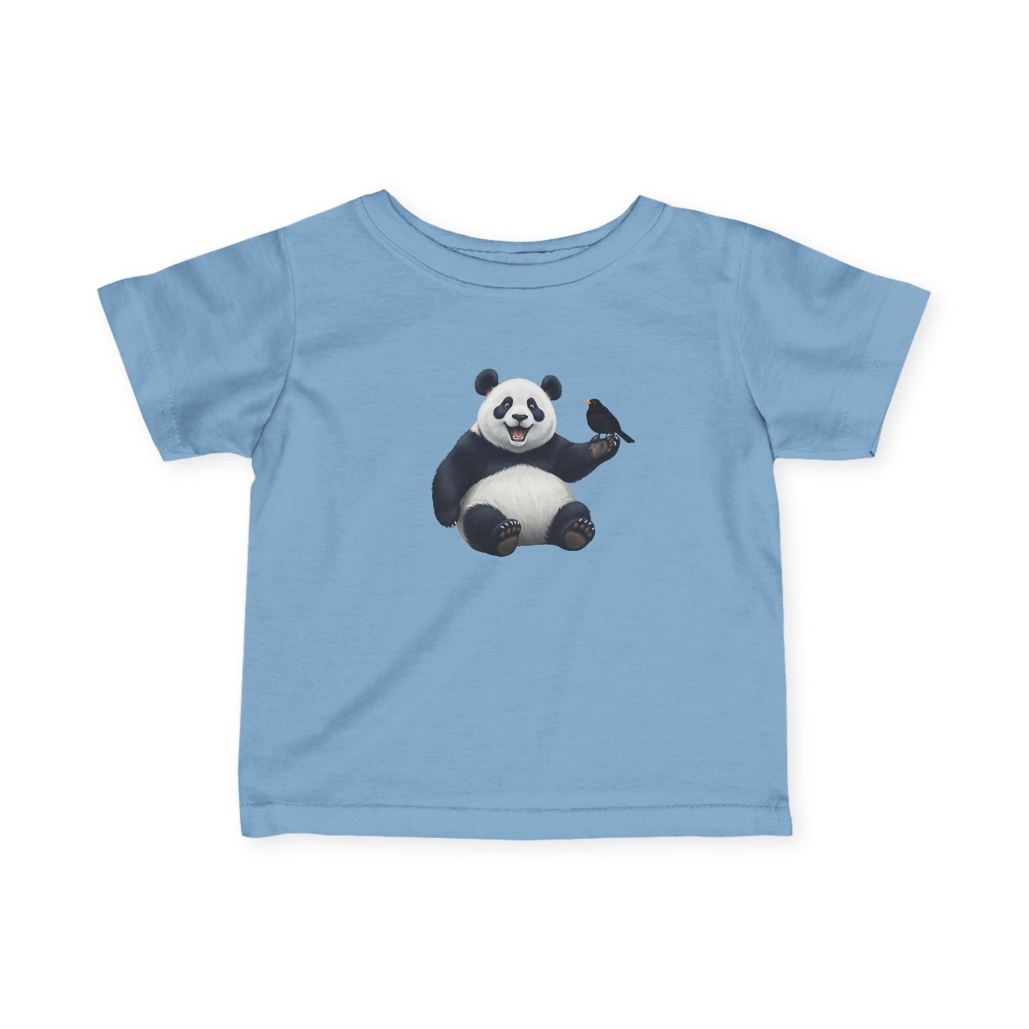 Fröhlicher Panda mit Amsel Vogel Tiermotiv T-Shirt für Babys und Kleinkinder