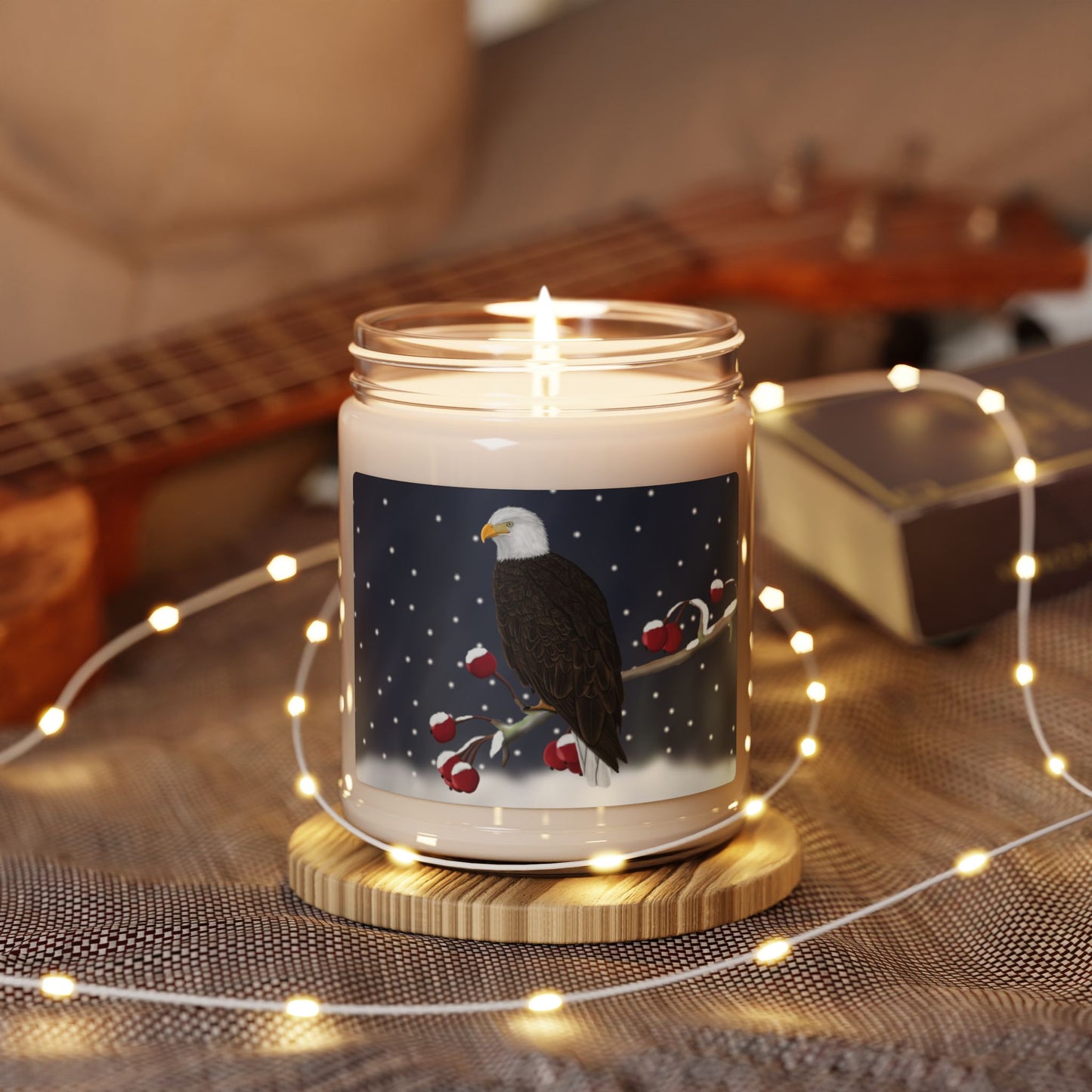 Bald Eagle on a Winter Branch Christmas Bird Art Scented Soy Candle, 9oz