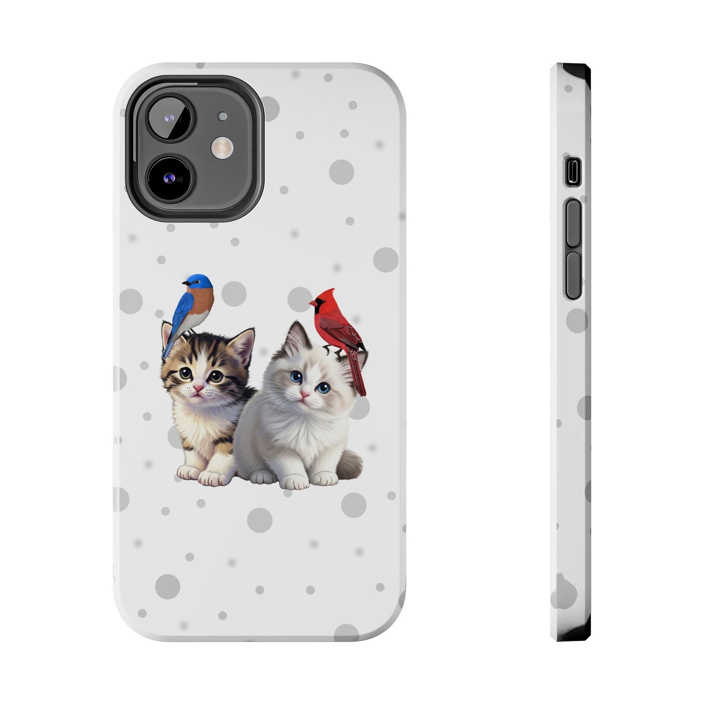 Cute Kitten with Cardinal and Bluebird Animal iPhone Case - Dual-Layer PC/TPU Protective Cover for iPhone