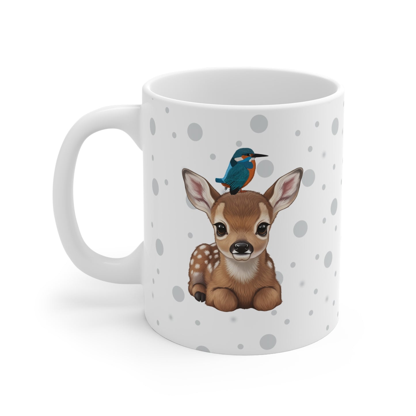 Cute Fawn Mug with Kingfisher 11oz for Animal Lovers & Bird Watchers