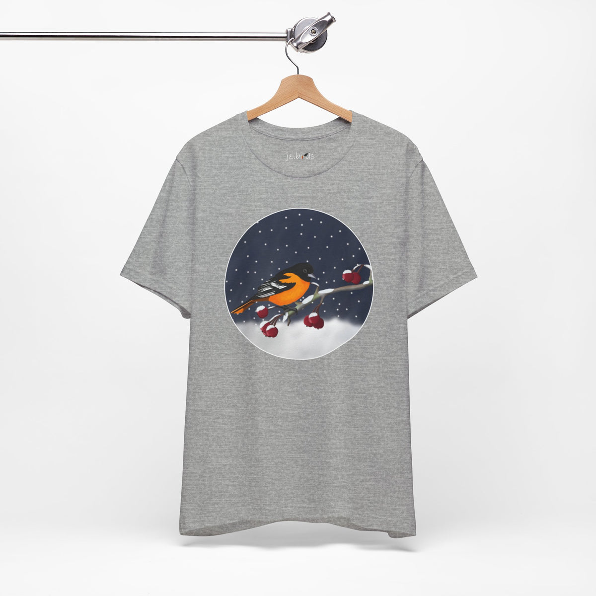 Baltimore Oriole on a Winter Branch Birdwatcher Christmas Bird T-Shirt