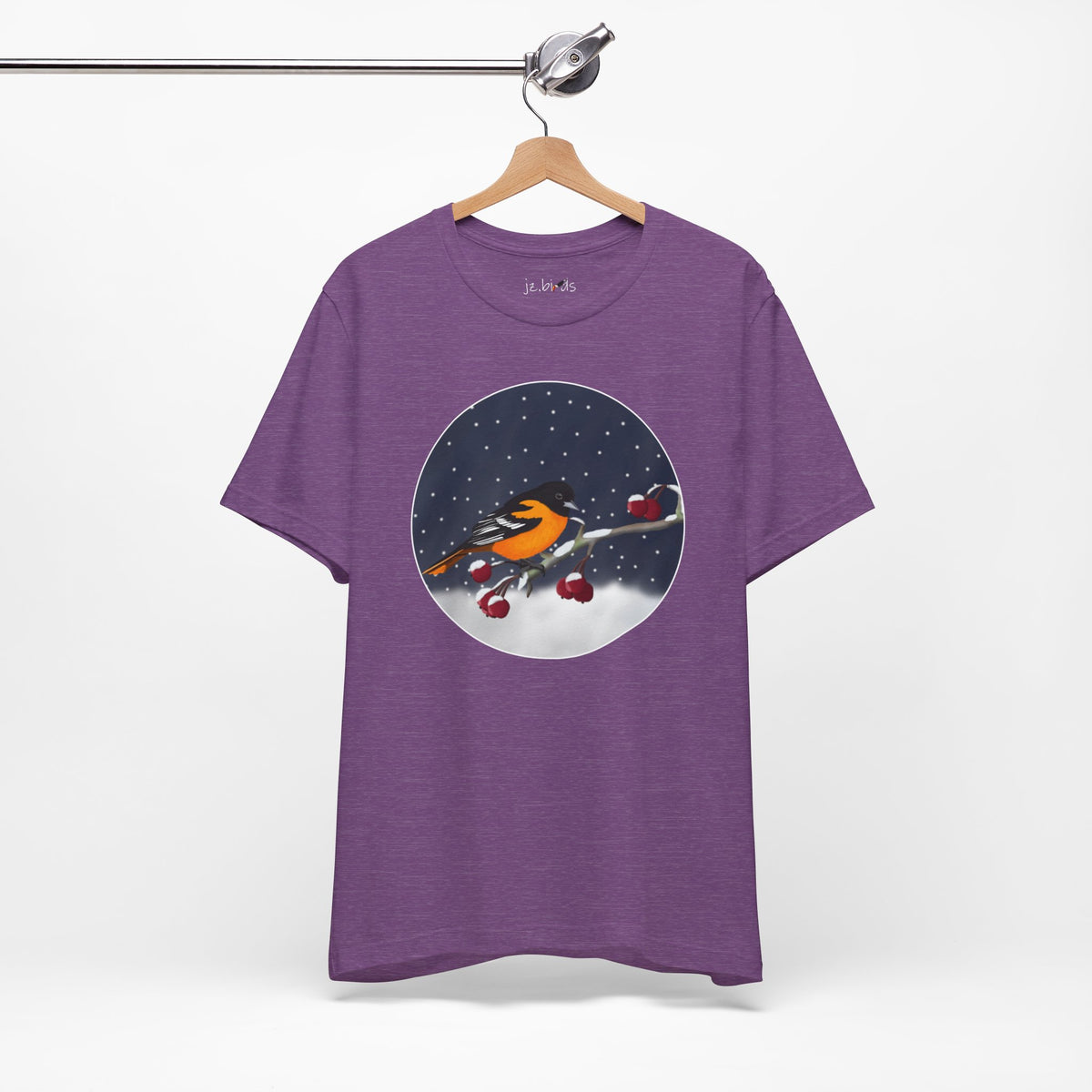 Baltimore Oriole on a Winter Branch Birdwatcher Christmas Bird T-Shirt