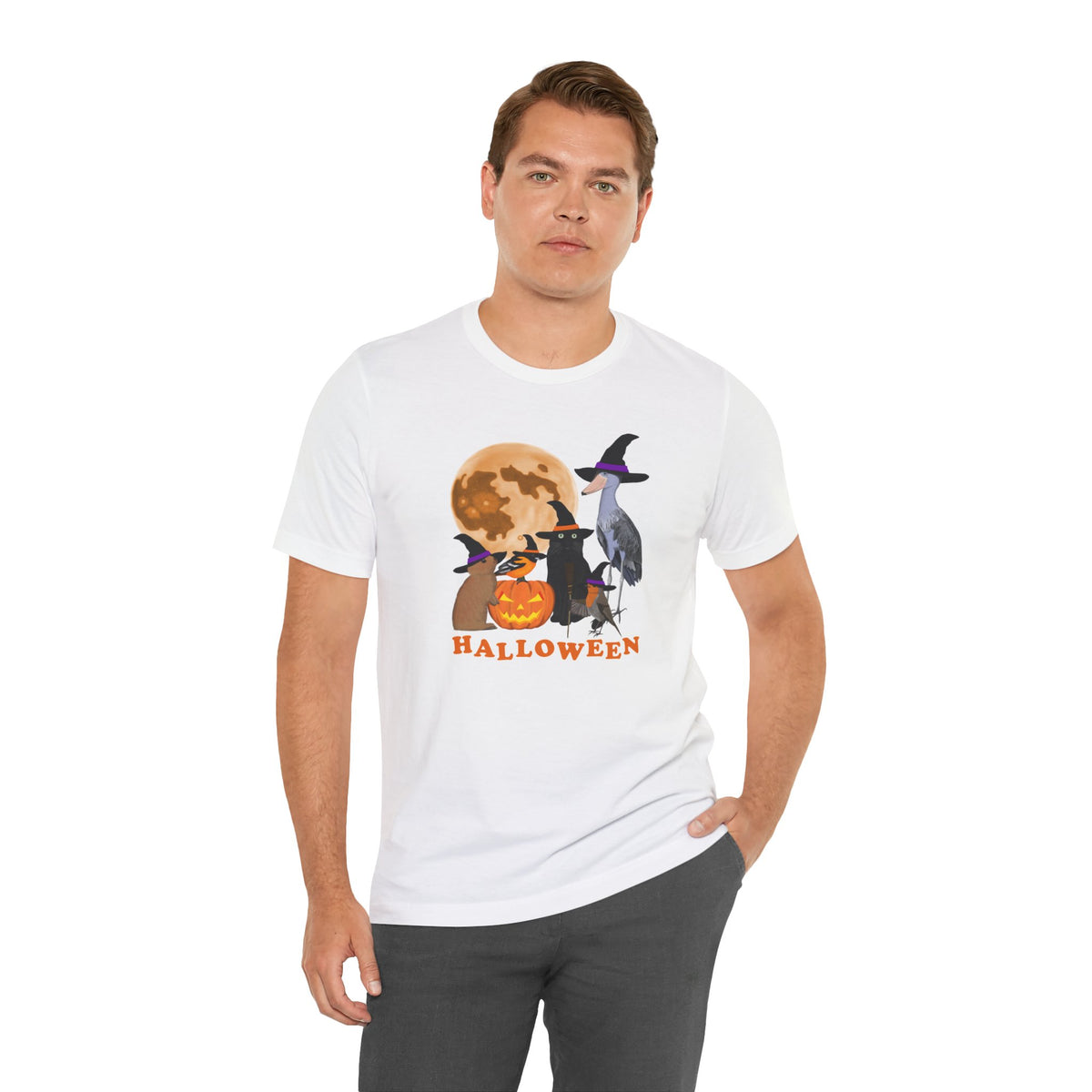 Baltimore Oriole Robin Shoebill with Cat and Bunny Halloween Bird T-Shirt