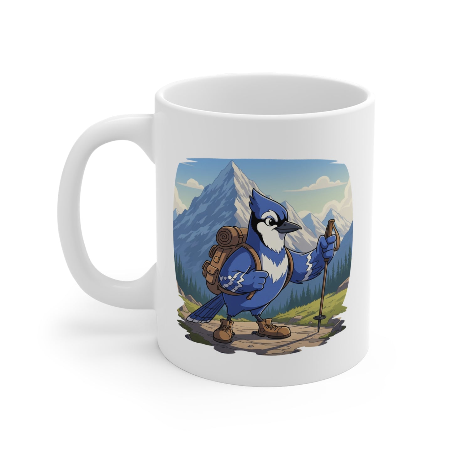 Blue Jay on a Hike Mug for Hiking Lovers & Bird Watchers 11oz