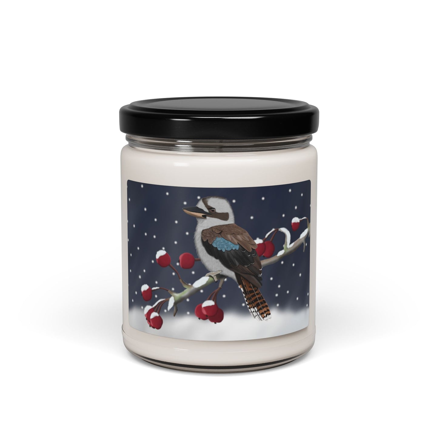 Kookaburra on a Winter Branch Christmas Bird Art Scented Soy Candle, 9oz