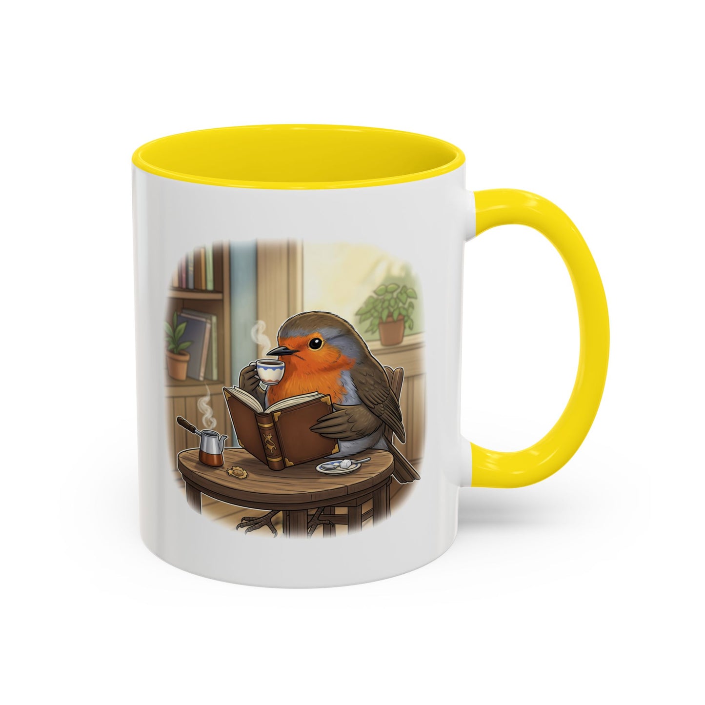 Robin Reads Books and Drinks Coffee Bird Mug for Bird and Book Lovers
