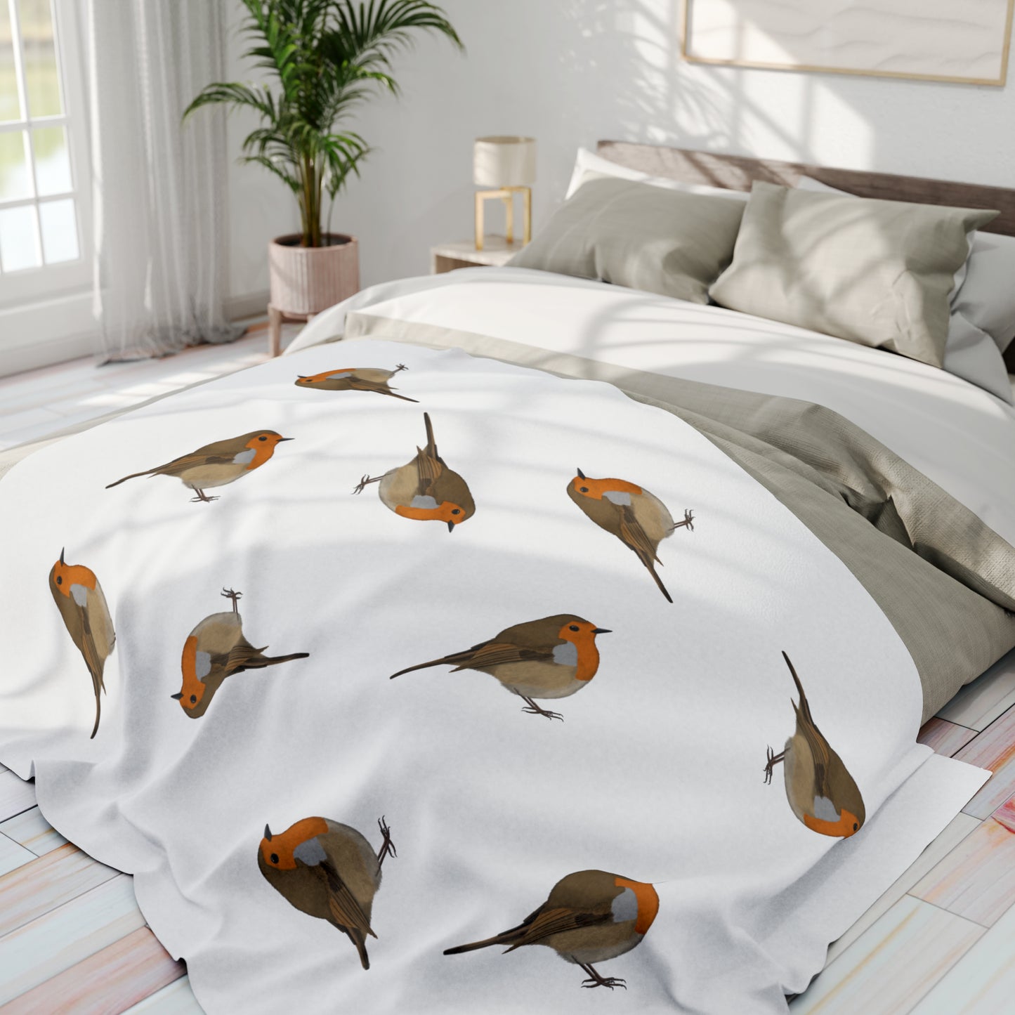 Robin Bird Arctic Fleece Blanket White