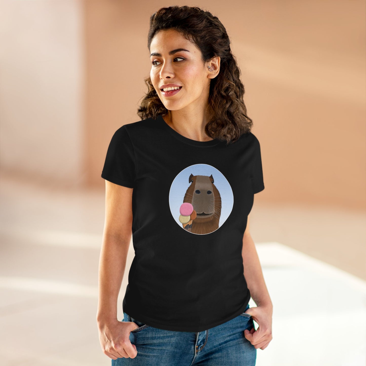 Capybara with Ice Cream Funny Design for Capybara Lovers Women's T-Shirt