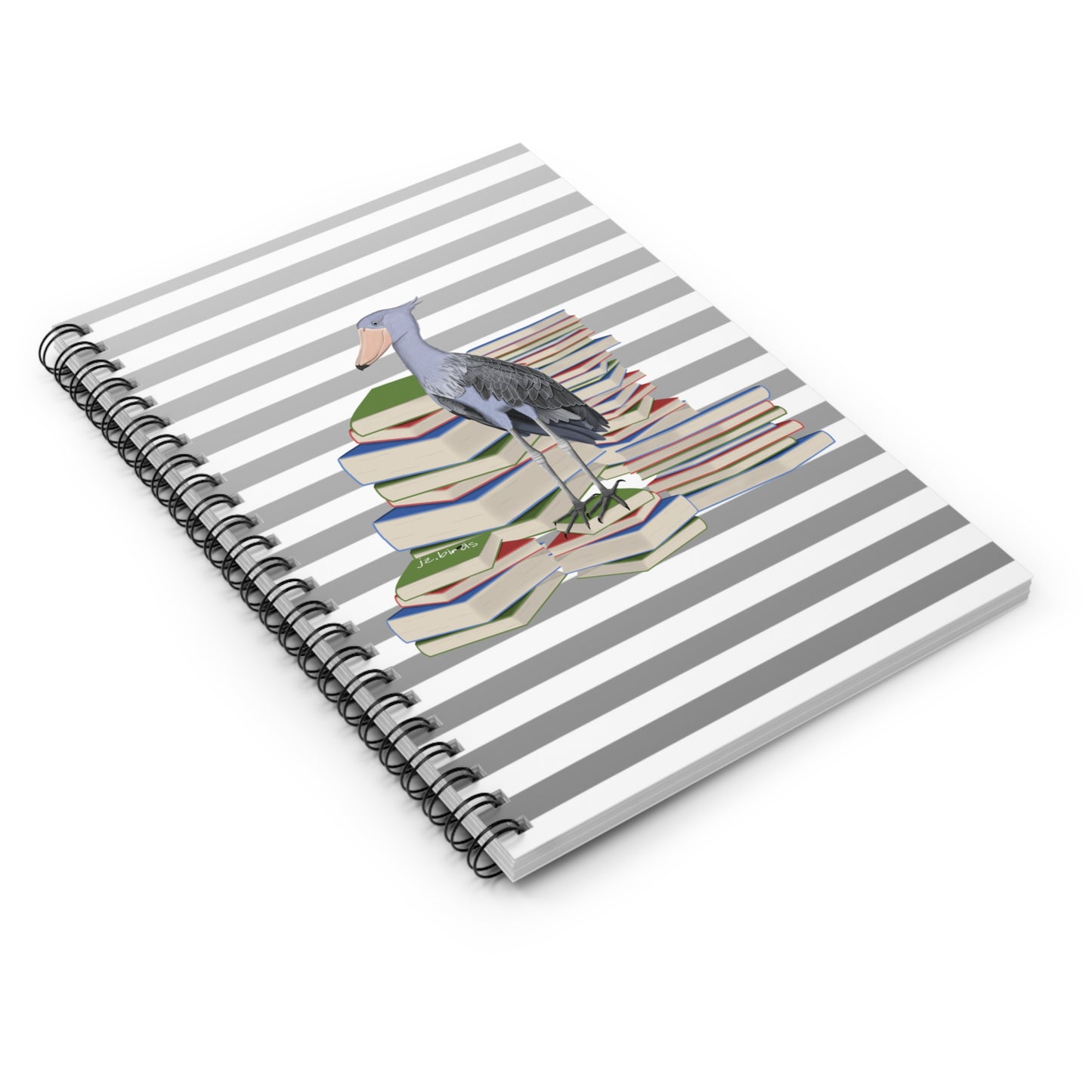Shoebill Bird with Books Birdlover Bookworm Spiral Notebook Ruled Line