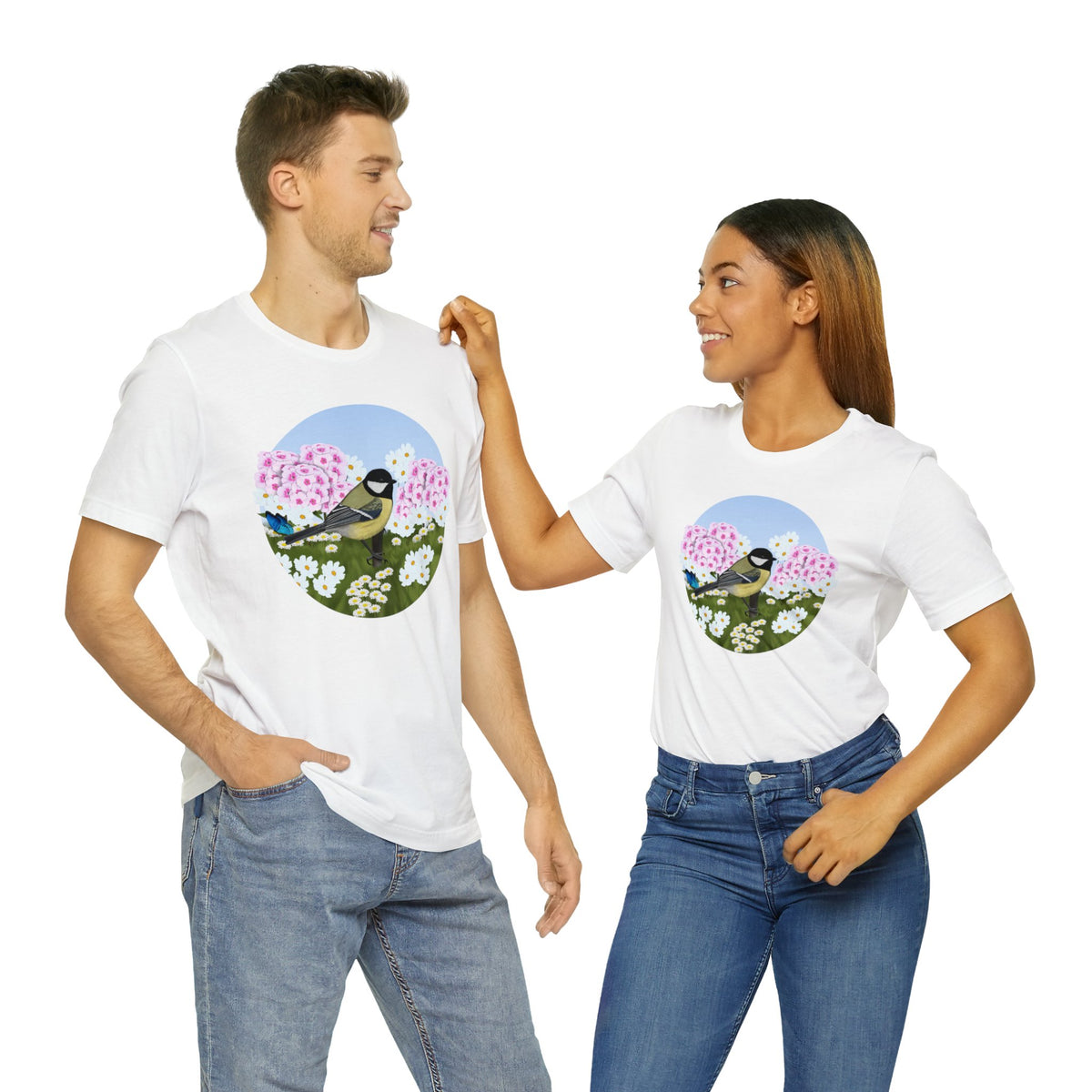 Chickadee and Summer Flowers Bird Tee