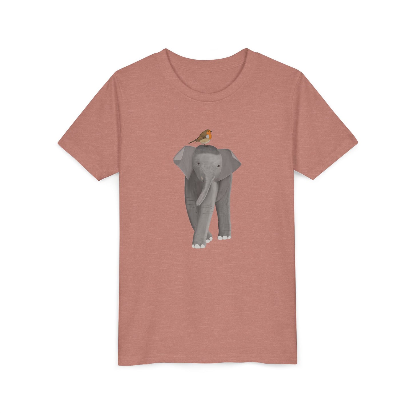 Elephant with European Robin Bird Youth T-Shirt