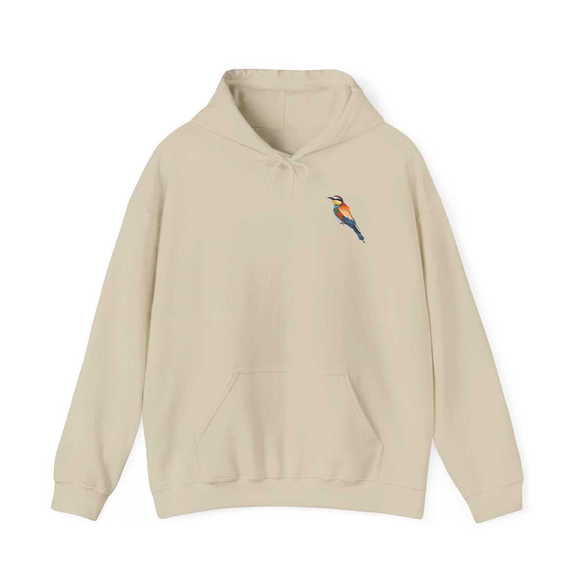 Bienenfresser Hoodie – Unisex Kapuzenpullover mit kleinem, gemaltem Vogelmotiv
