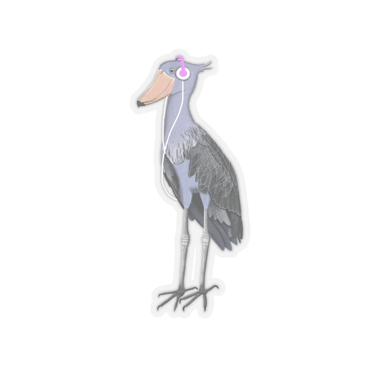 Shoebill Bird with Music Headphones Sticker
