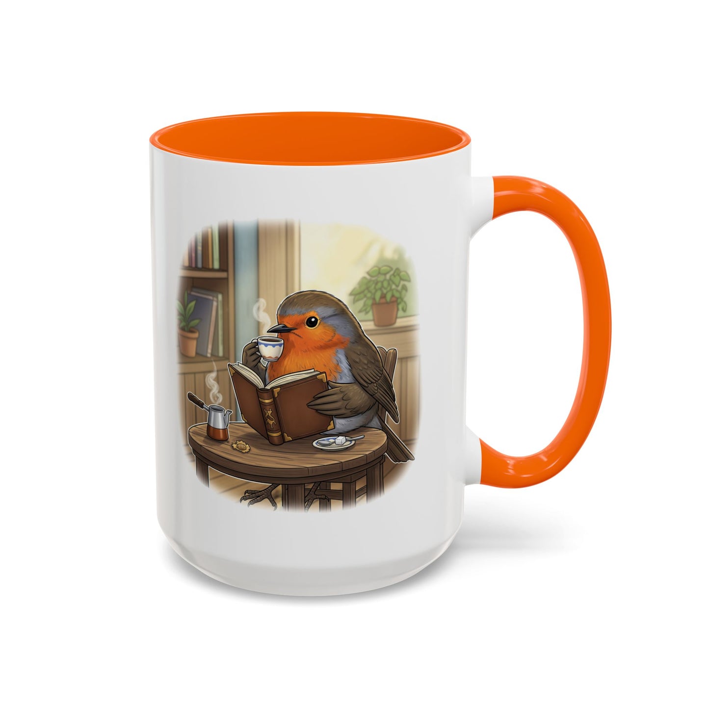 Robin Reads Books and Drinks Coffee Bird Mug for Bird and Book Lovers