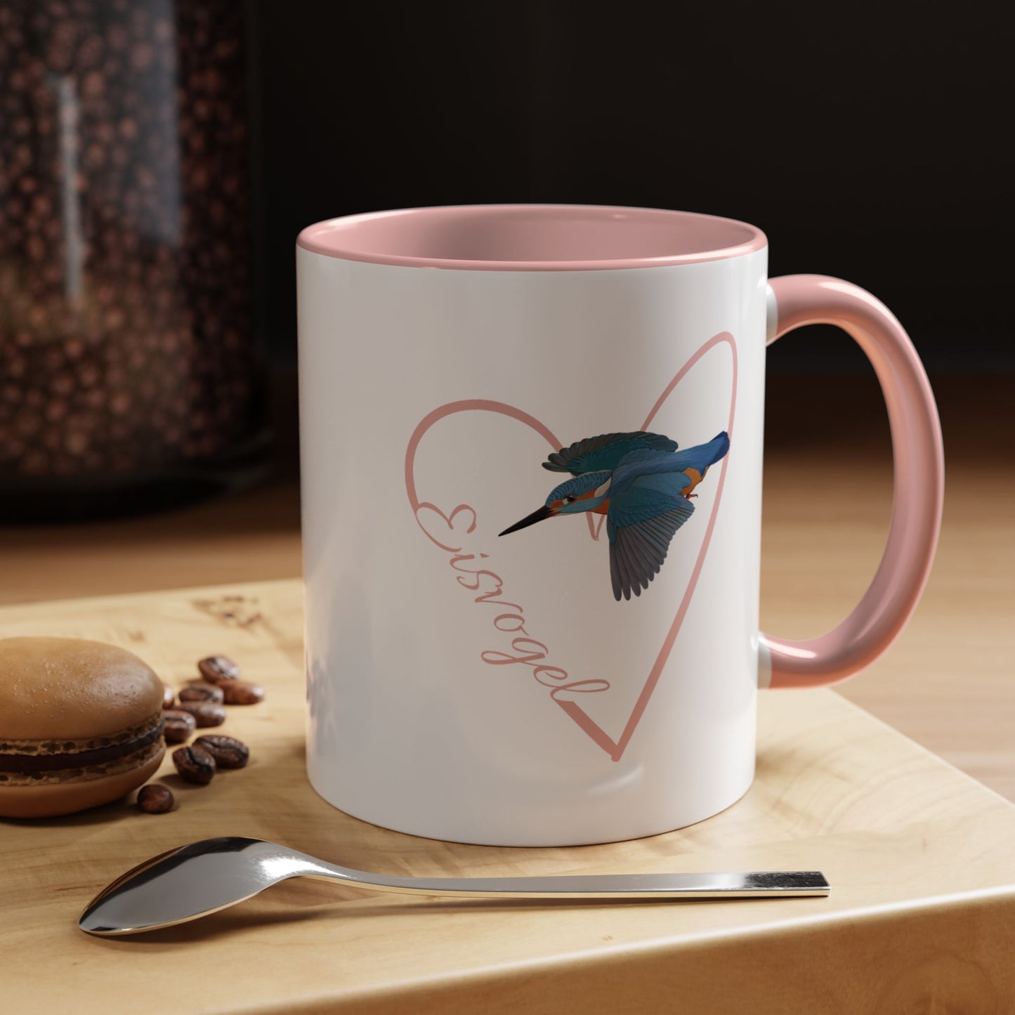 Eisvogel mit Herz Singvogel Vogel Tasse Weiß Rosa