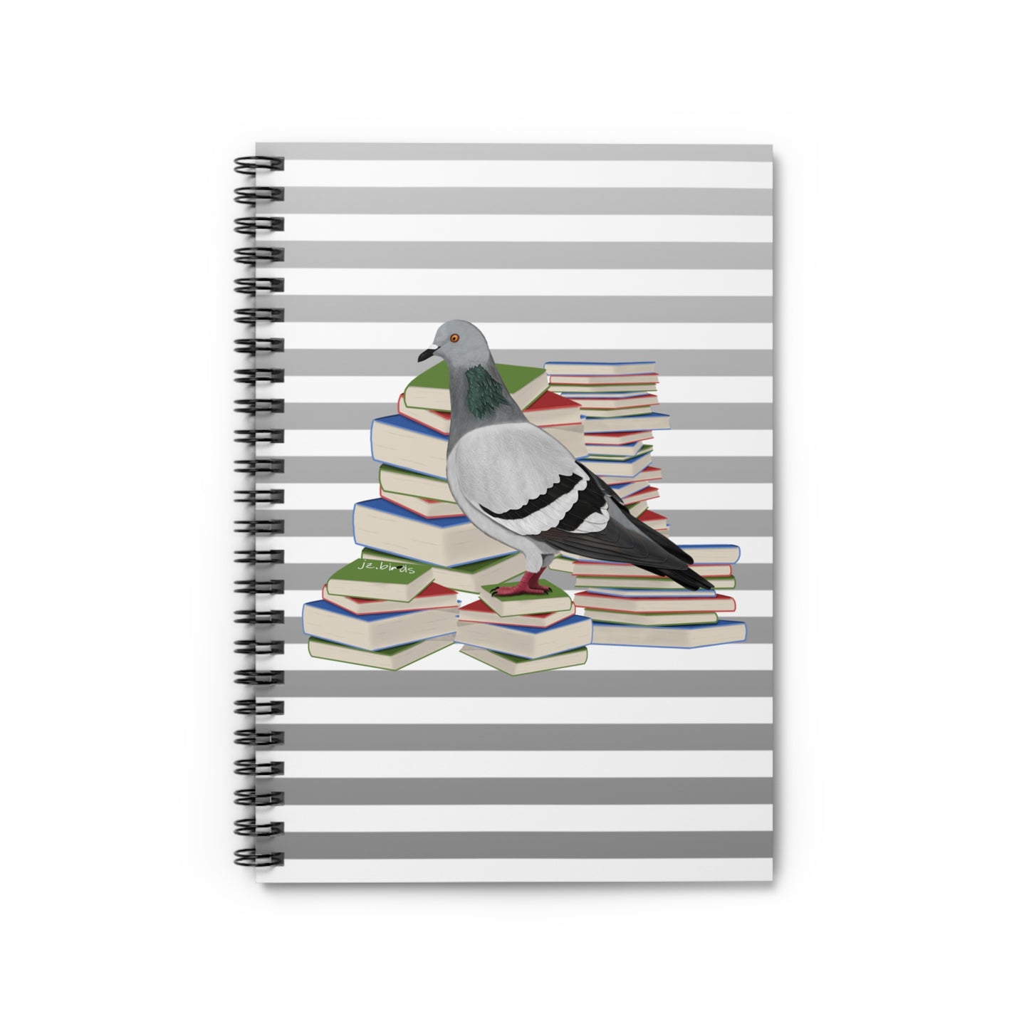 Pigeon Bird with Books Birdlover Bookworm Spiral Notebook Ruled Line