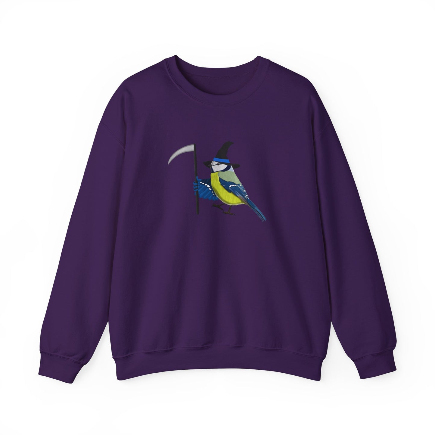Blue Titmouse Halloween Birds Witch Birdwatcher Sweatshirt in Ash