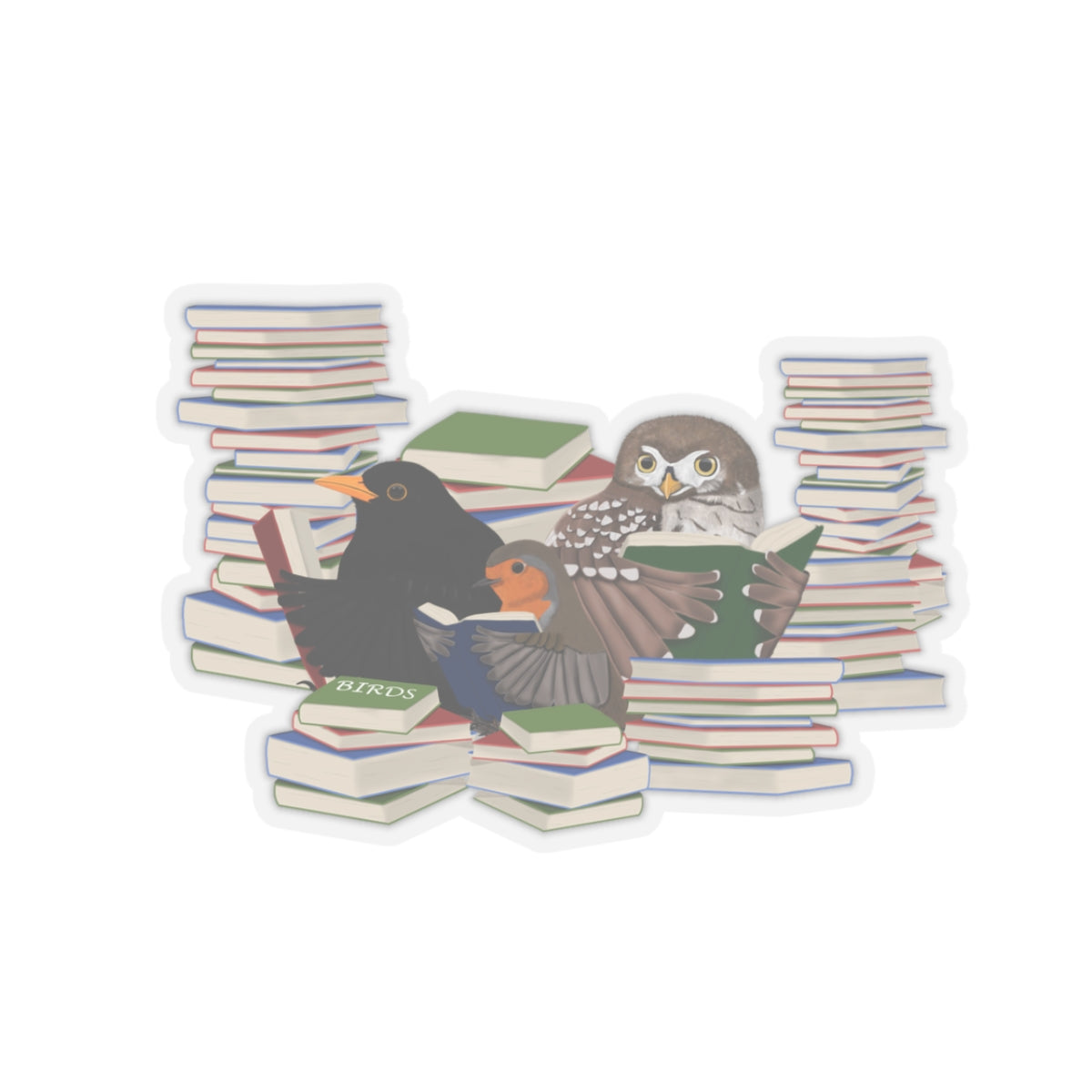 Robin Blackbird Owl Birds and Books Birdlover Bookworm Sticker