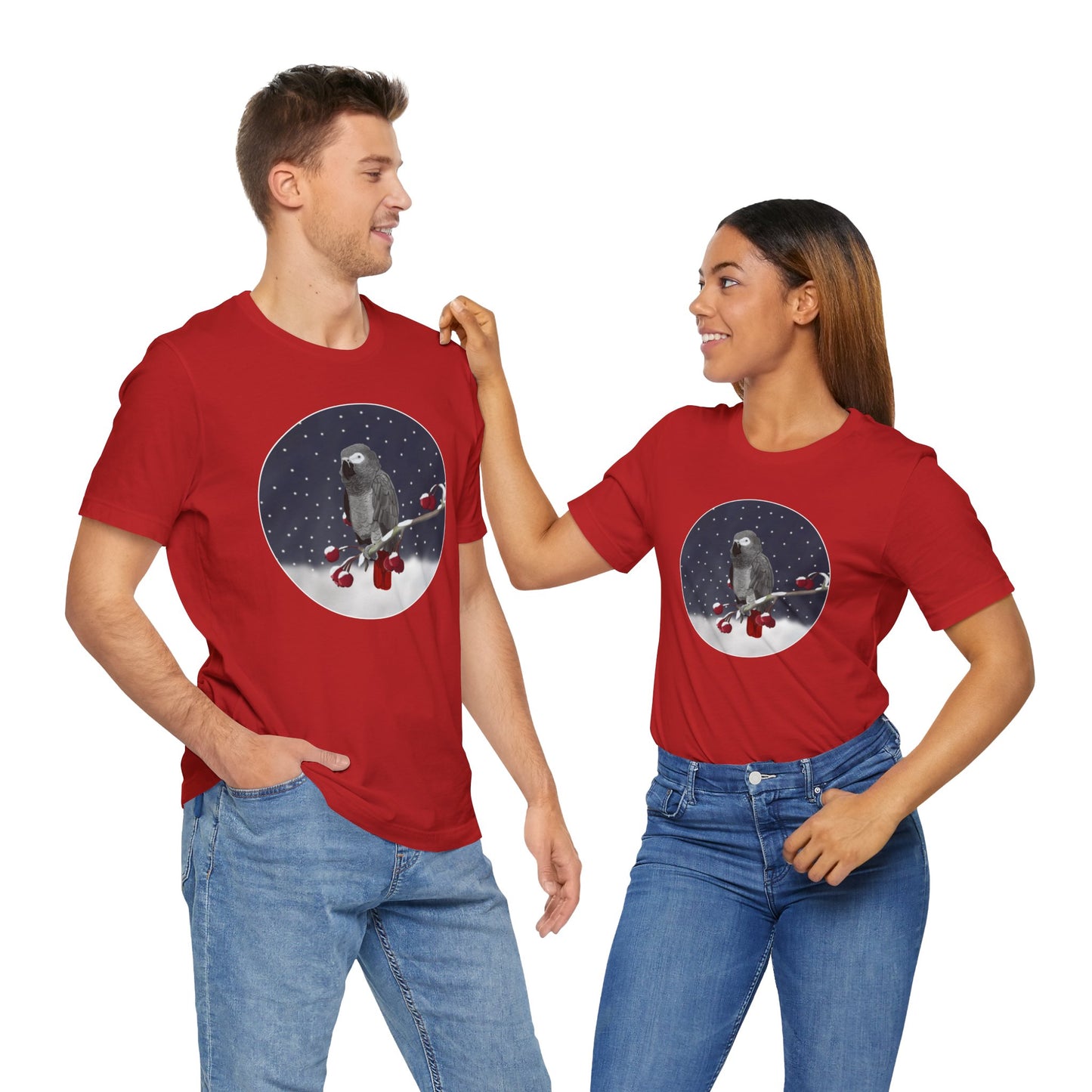 Grey Parrot on a Winter Branch Birdwatcher Christmas Bird T-Shirt