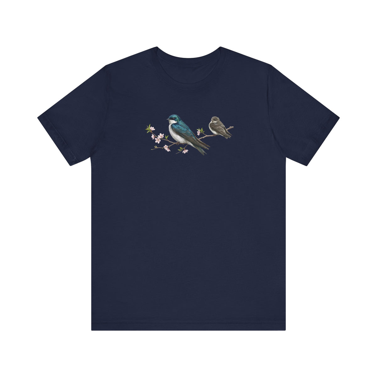Tree Swallow & Fledgling T-Shirt | Spring Blossoms Unisex Graphic Tee