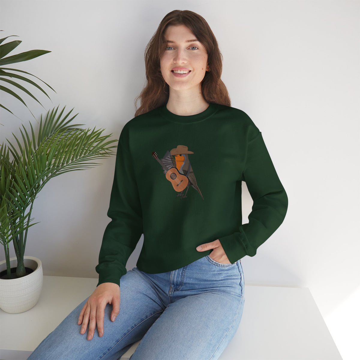 Robin Bird as Cowboy with Guitar Crewneck Sweatshirt