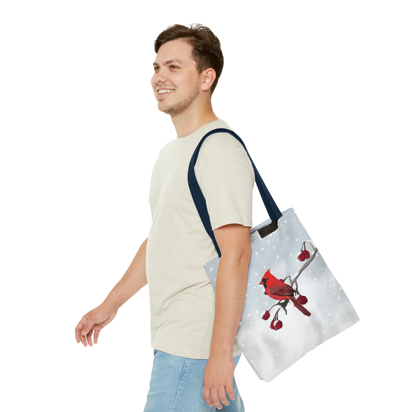 Cardinal on a Winter Branch Bird Tote Bag 16"x16" - jz.birds