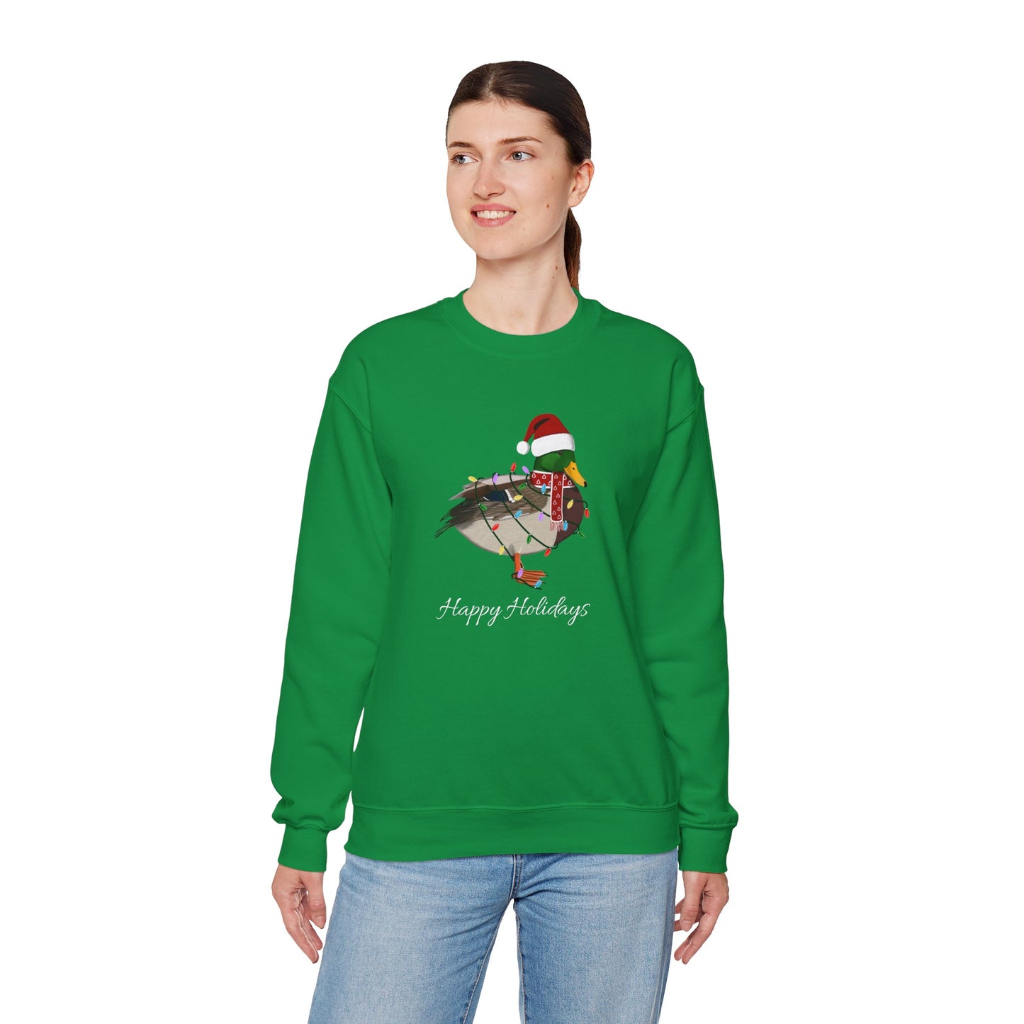 Mallard with Fairy Lights as Santa Happy Holidays Birdwatcher Christmas Bird Sweatshirt