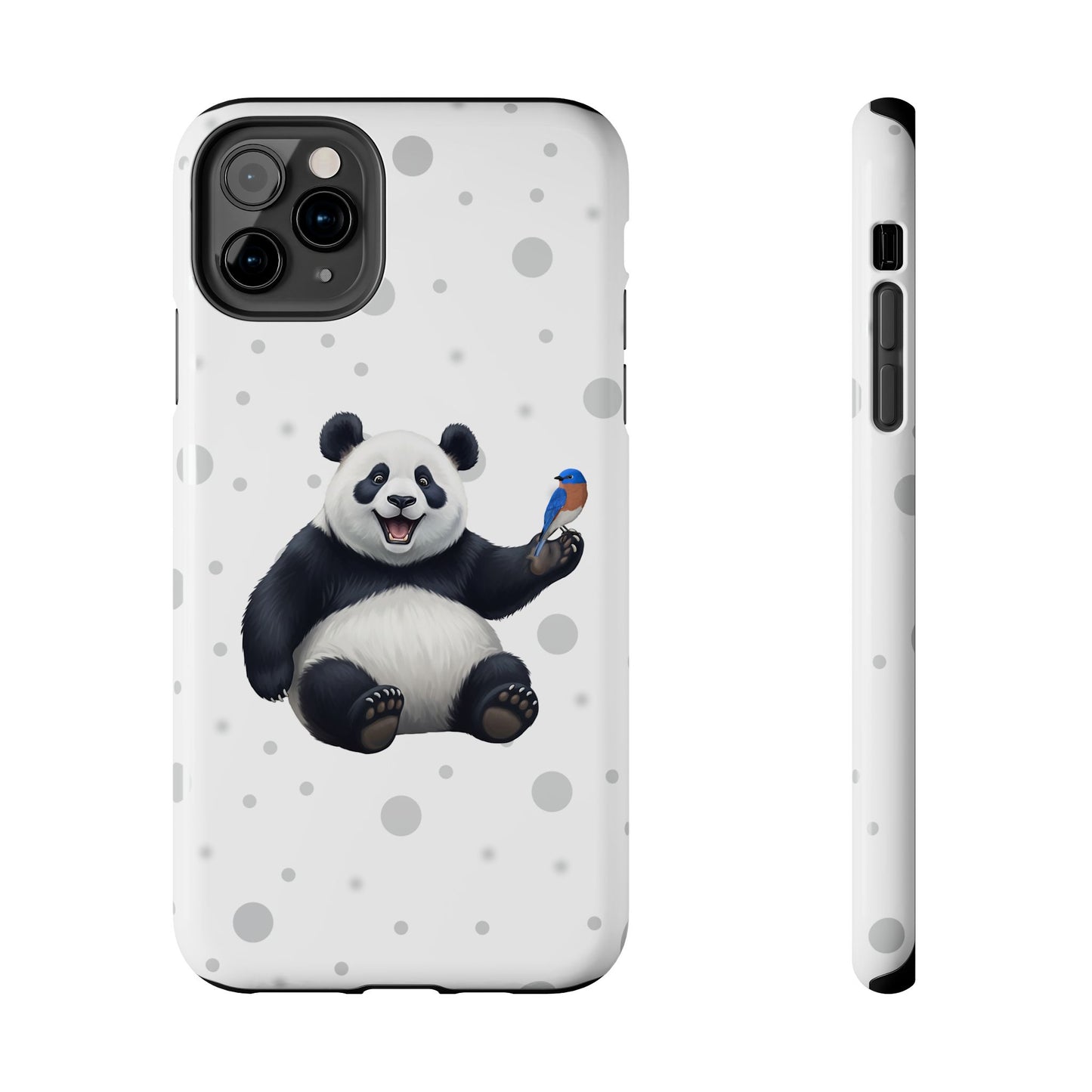 Cute Panda Bear with a Bluebird Animal iPhone Case - Dual-Layer PC/TPU Protective Cover for iPhone