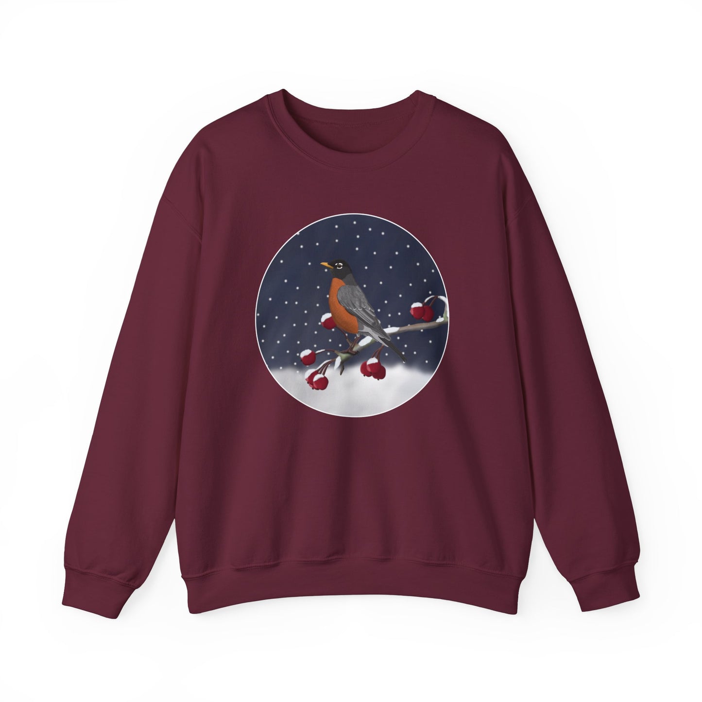 American Robin on a Winter Branch Birdwatcher Christmas Bird Sweatshirt