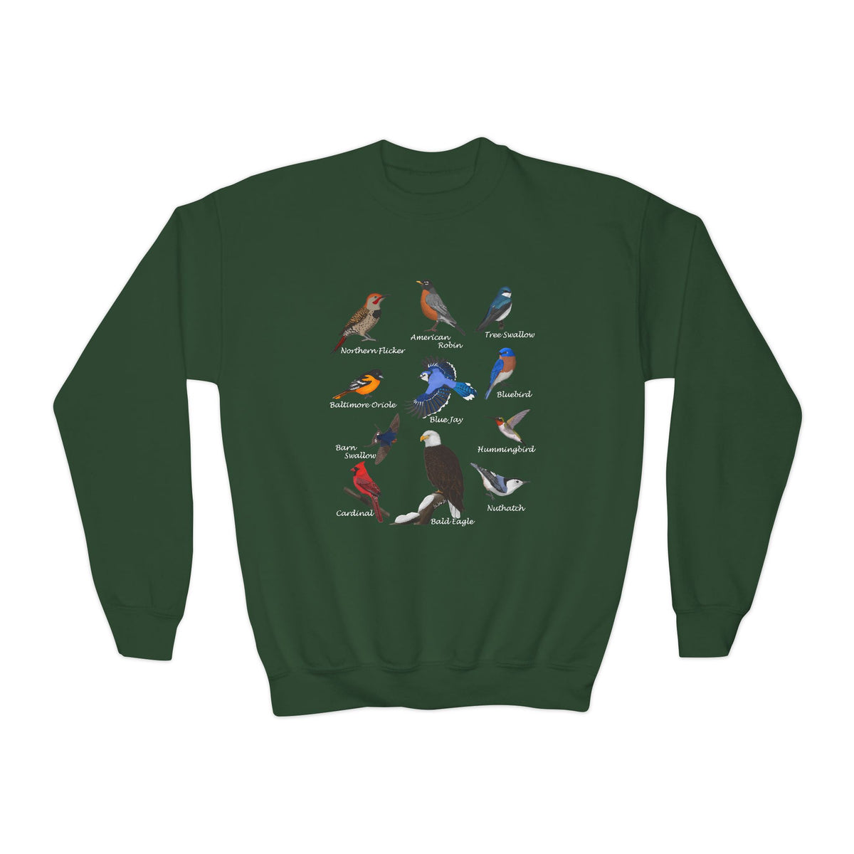 Bald Eagle Blue Jay Bluebird Robin Cardinal Hummingbird Bird Birdwatching Youth Crewneck Sweatshirt – Casual Kids Clothing, Sweatshirts