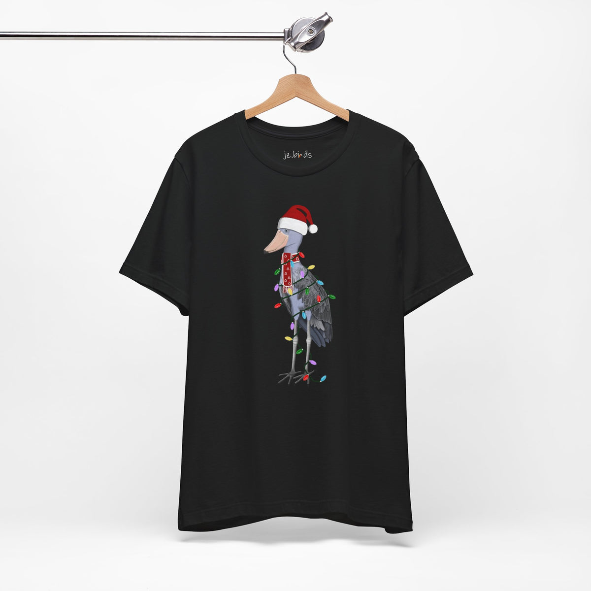 フェアリーライト付きハシビロコウのクリスマスバードTシャツ