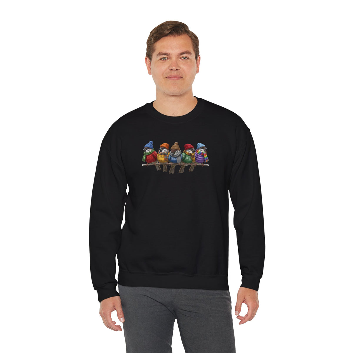 Spatzen in Strick Winter-Sweatshirt | Unisex Vogel Sweater für Vogelfreunde & Vogelbeobachter