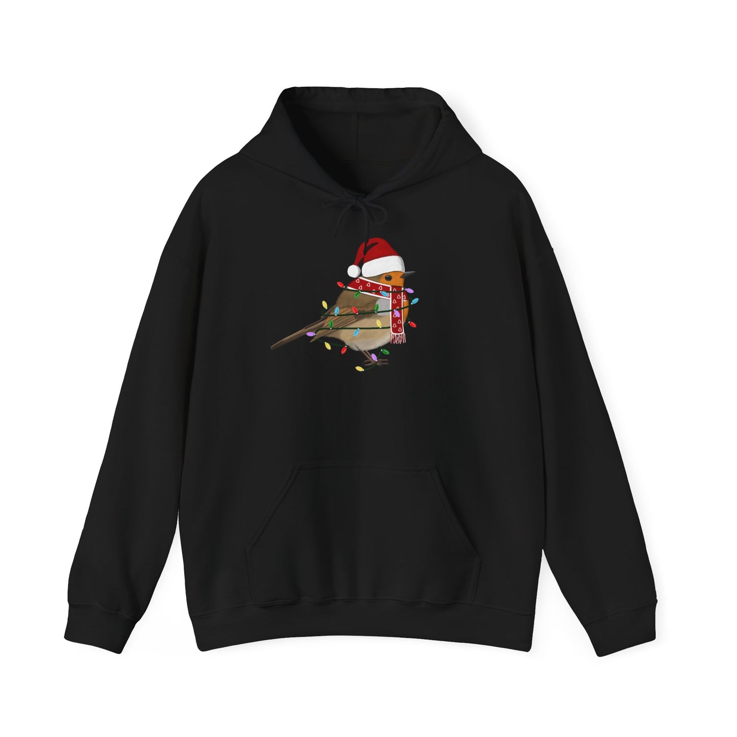 Rotkehlchen Weihnachts-Hoodie - Vogel als Weihnachtsmann mit Lichterkette Sweater